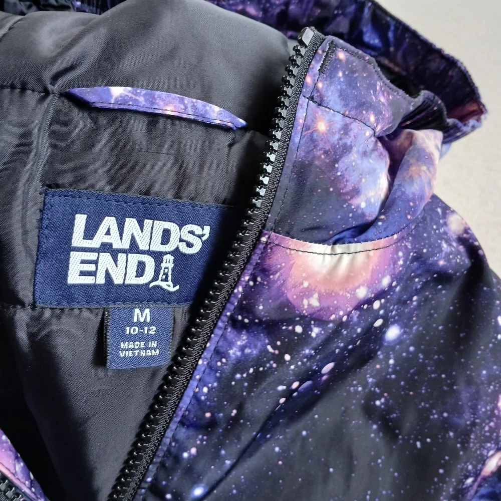 lands end ♡ galaxy full zip jacket kids medium 10 12 space whimsy